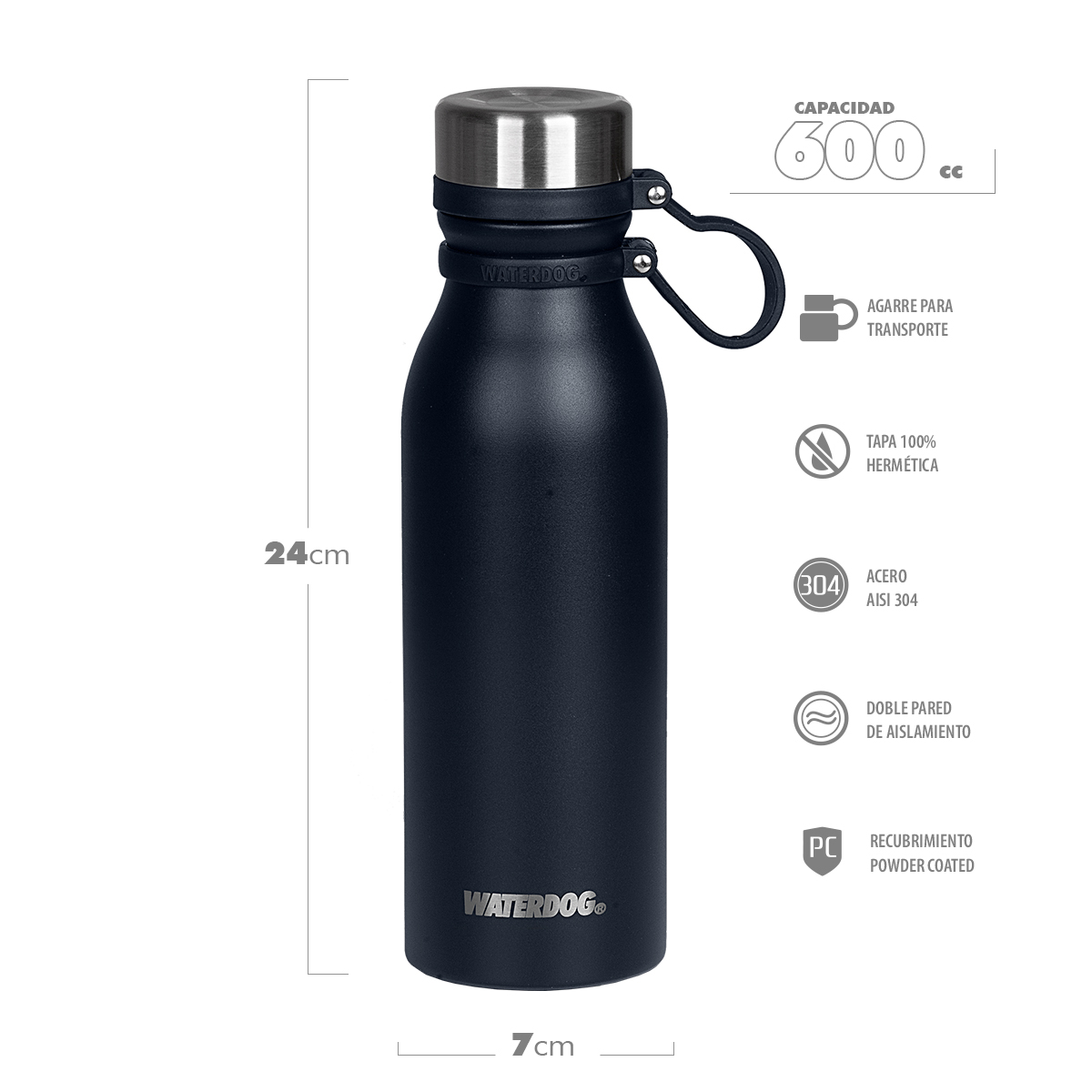 BOTELLAS ACERO INOXIDABLE WATERDOG 600CC