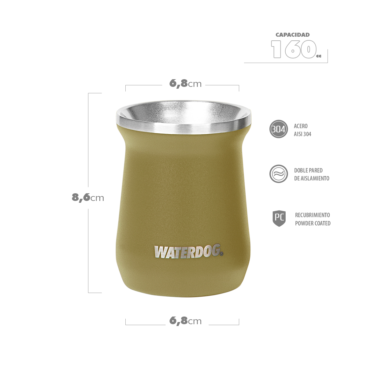 MATE TÉRMICO DE ACERO INOXIDABLE 160CC WATERDOG LÍNEA ZOILO